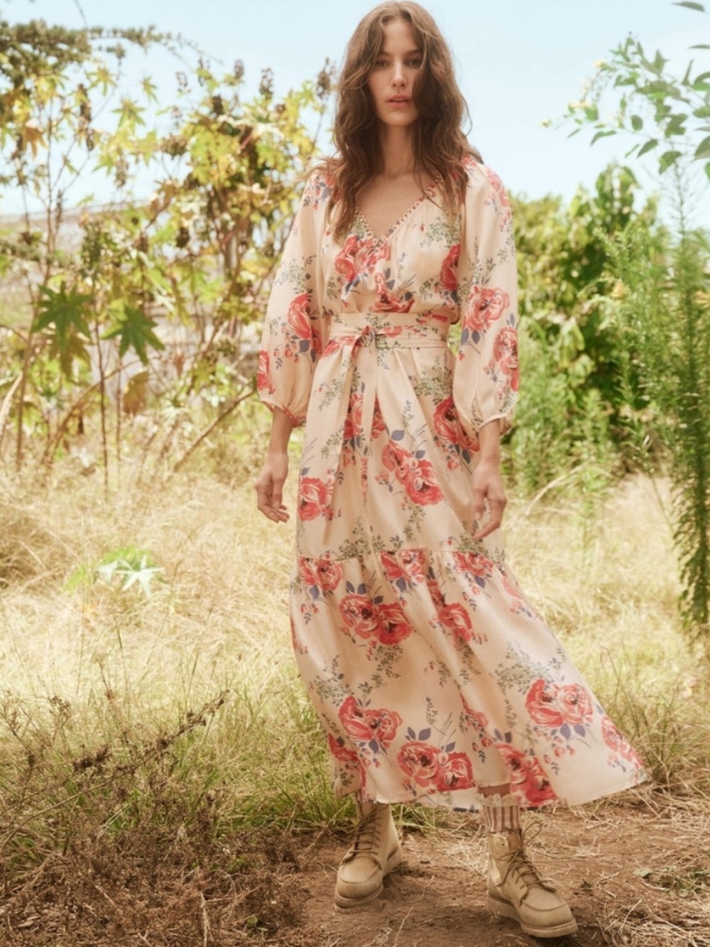 The Great. The Vestige Dress in Echo Rose Floral 100% Silk